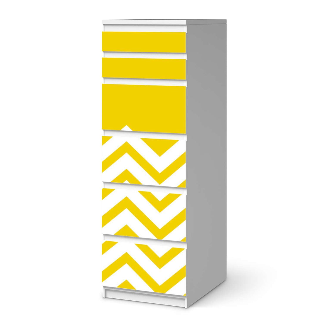 Klebefolie Gelbe Zacken - IKEA Malm Kommode 6 Schubladen (schmal)  - weiss