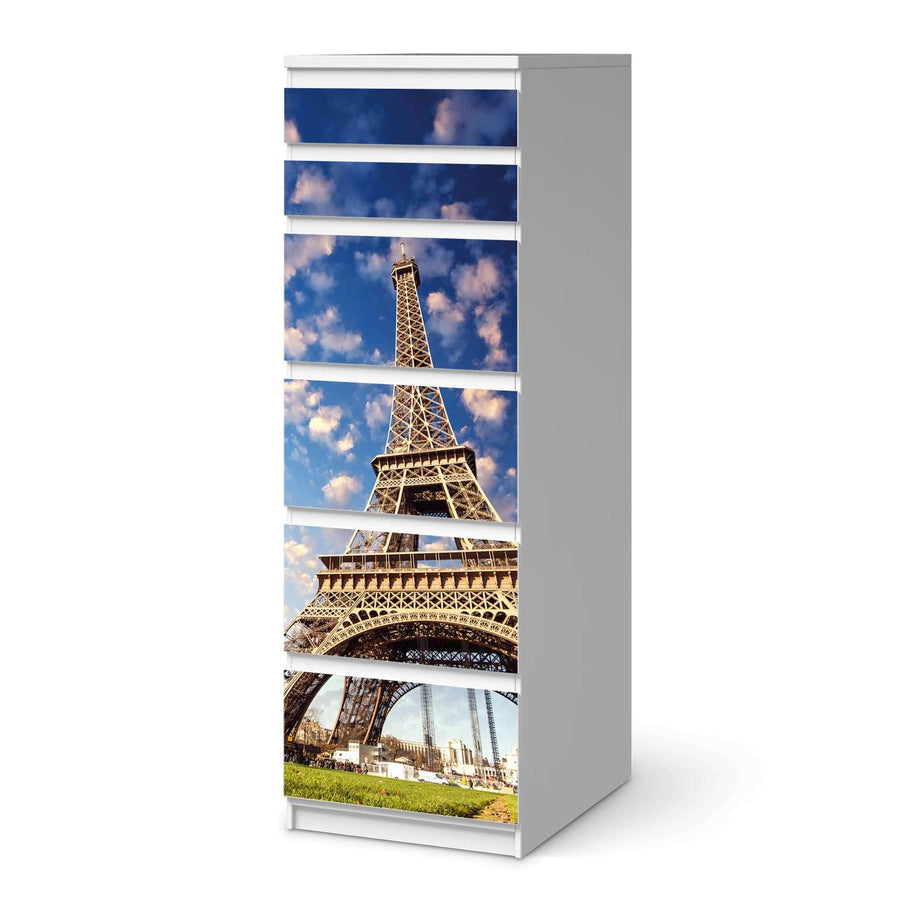 Klebefolie La Tour Eiffel - IKEA Malm Kommode 6 Schubladen (schmal)  - weiss