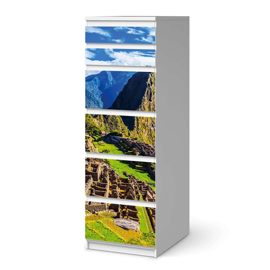Klebefolie Machu Picchu - IKEA Malm Kommode 6 Schubladen (schmal)  - weiss