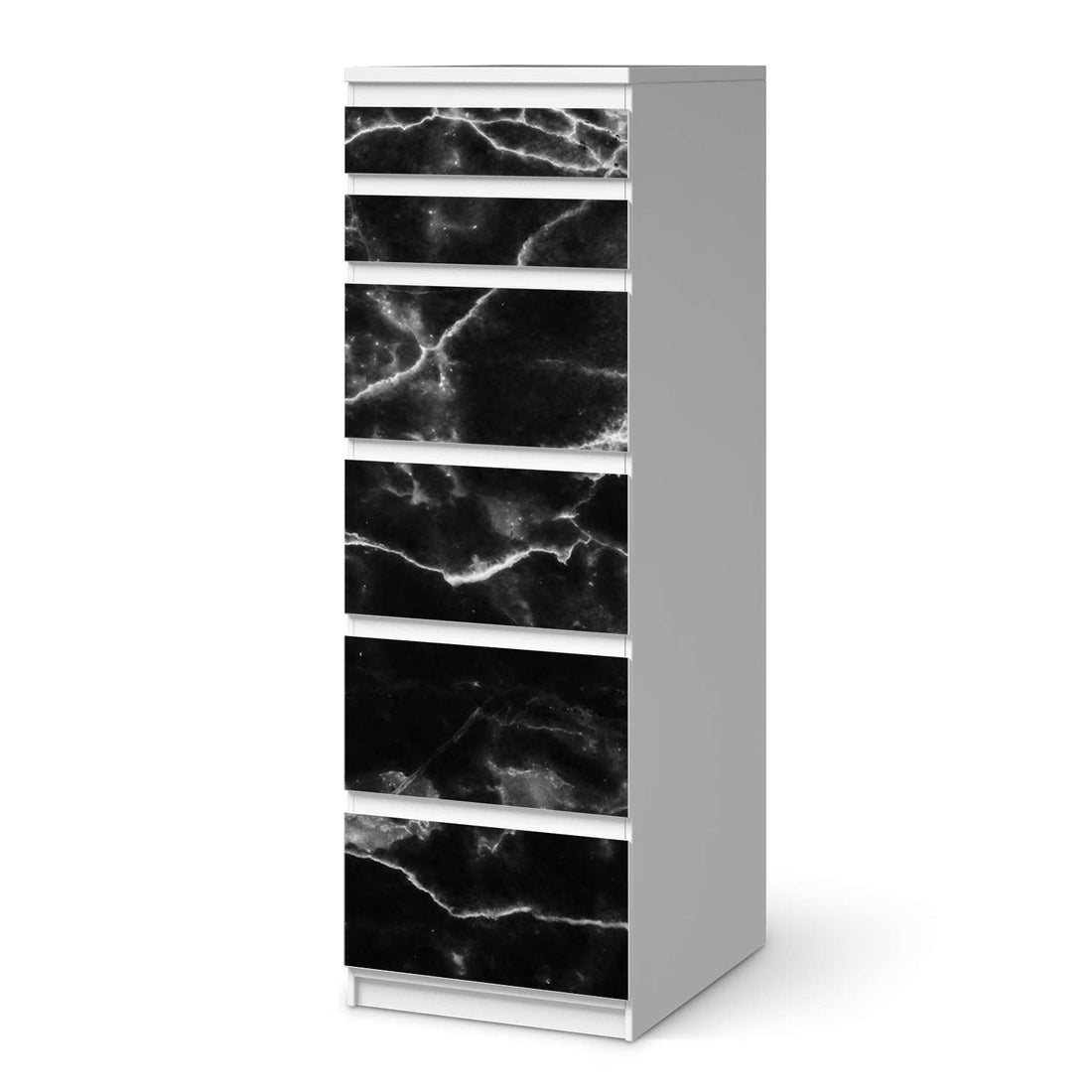 Klebefolie Marmor schwarz - IKEA Malm Kommode 6 Schubladen (schmal)  - weiss