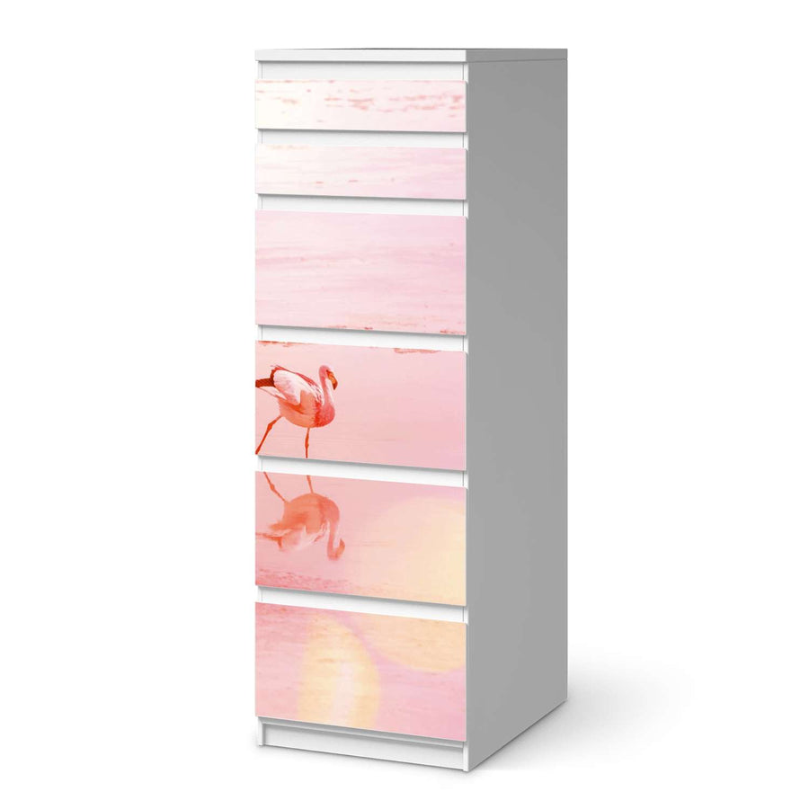 Klebefolie Mr. Flamingo - IKEA Malm Kommode 6 Schubladen (schmal)  - weiss