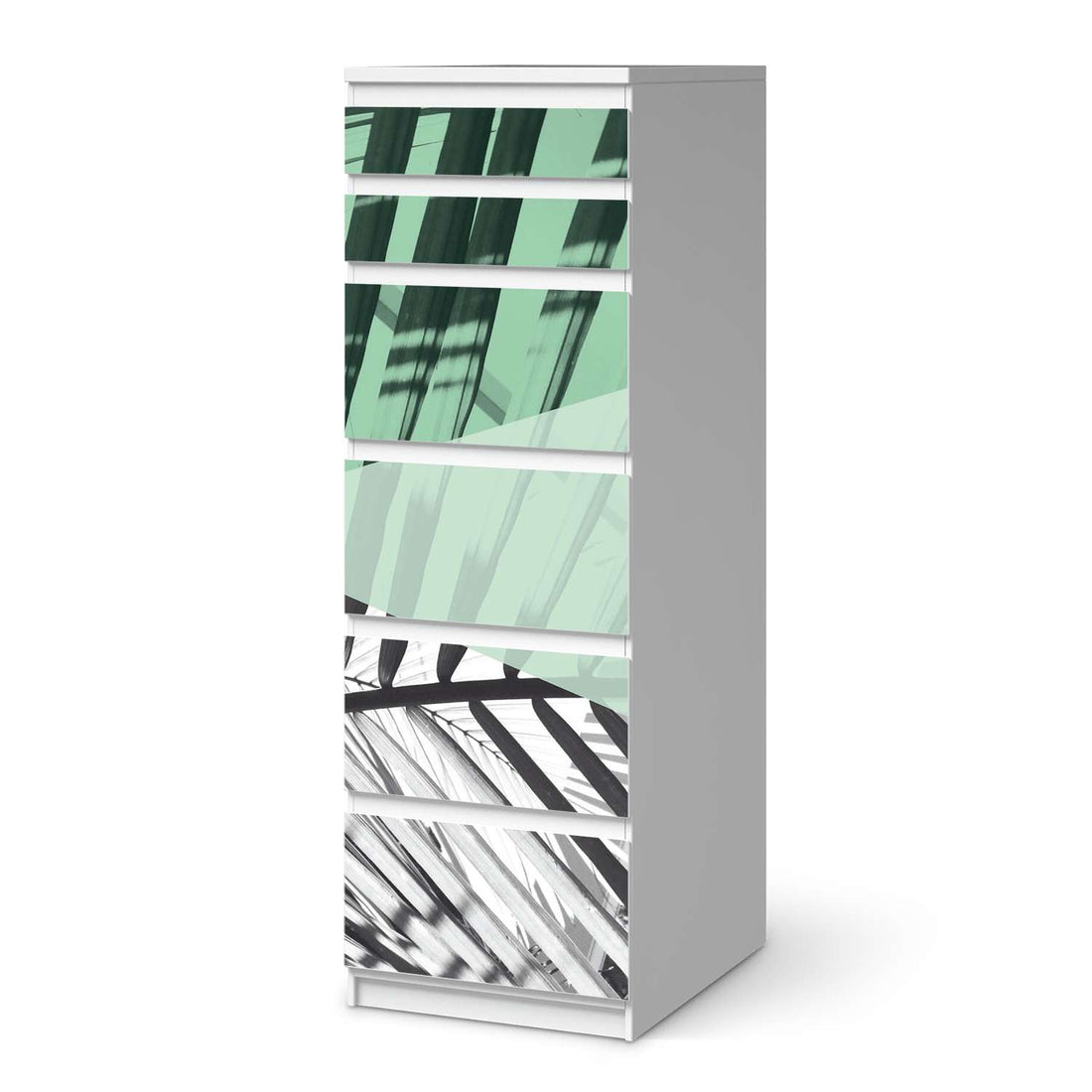 Klebefolie Palmen mint - IKEA Malm Kommode 6 Schubladen (schmal)  - weiss