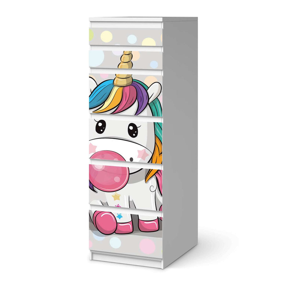 Klebefolie Rainbow das Einhorn - IKEA Malm Kommode 6 Schubladen (schmal)  - weiss