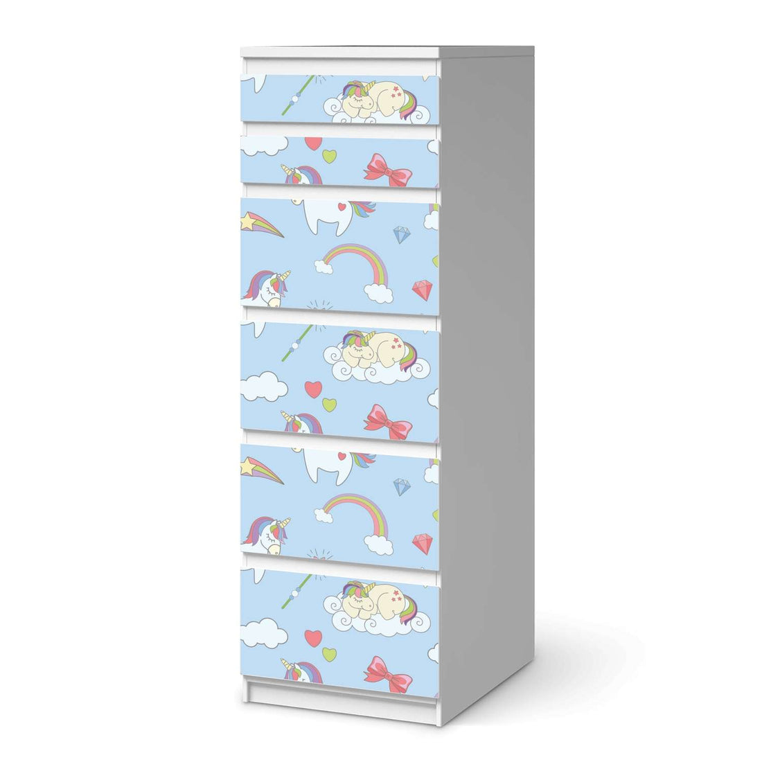 Klebefolie Rainbow Unicorn - IKEA Malm Kommode 6 Schubladen (schmal)  - weiss