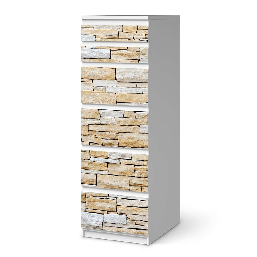 Klebefolie Sandstein - IKEA Malm Kommode 6 Schubladen (schmal)  - weiss