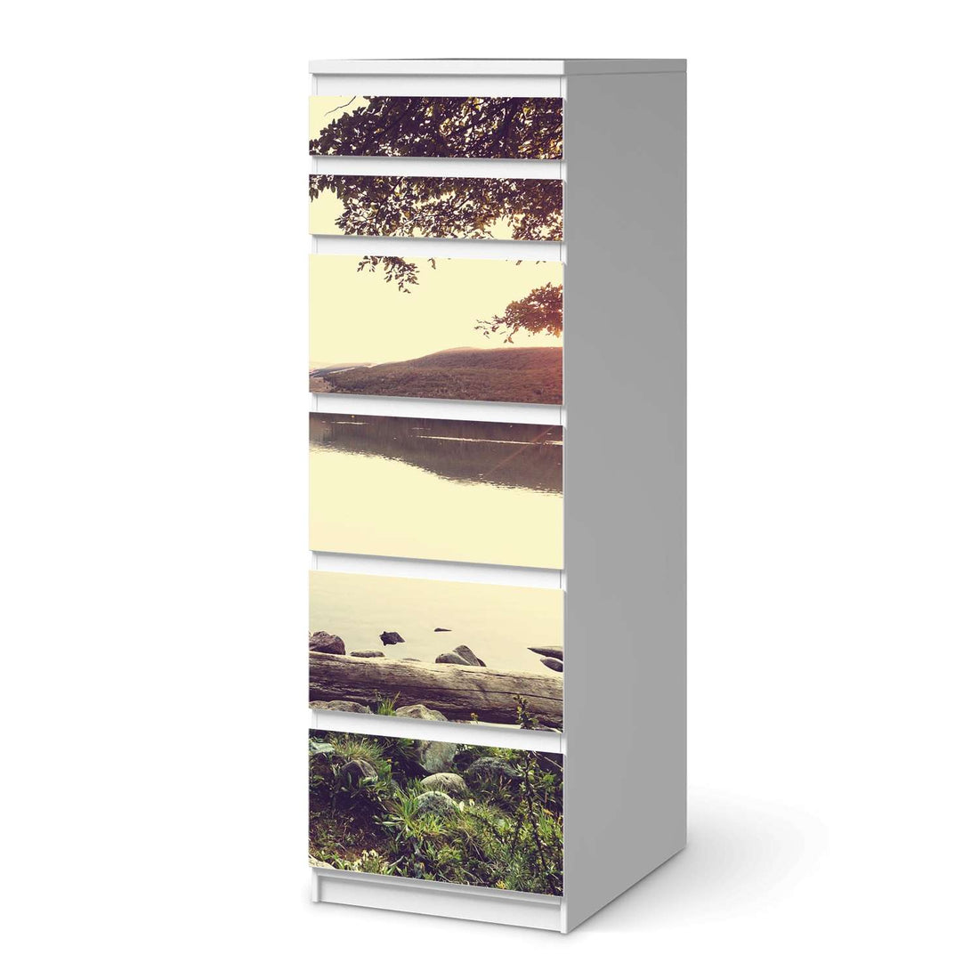 Klebefolie Seaside Dreams - IKEA Malm Kommode 6 Schubladen (schmal)  - weiss
