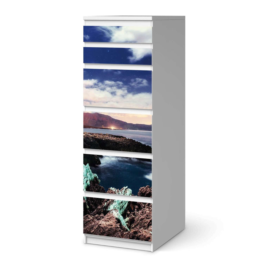 Klebefolie Seaside - IKEA Malm Kommode 6 Schubladen (schmal)  - weiss