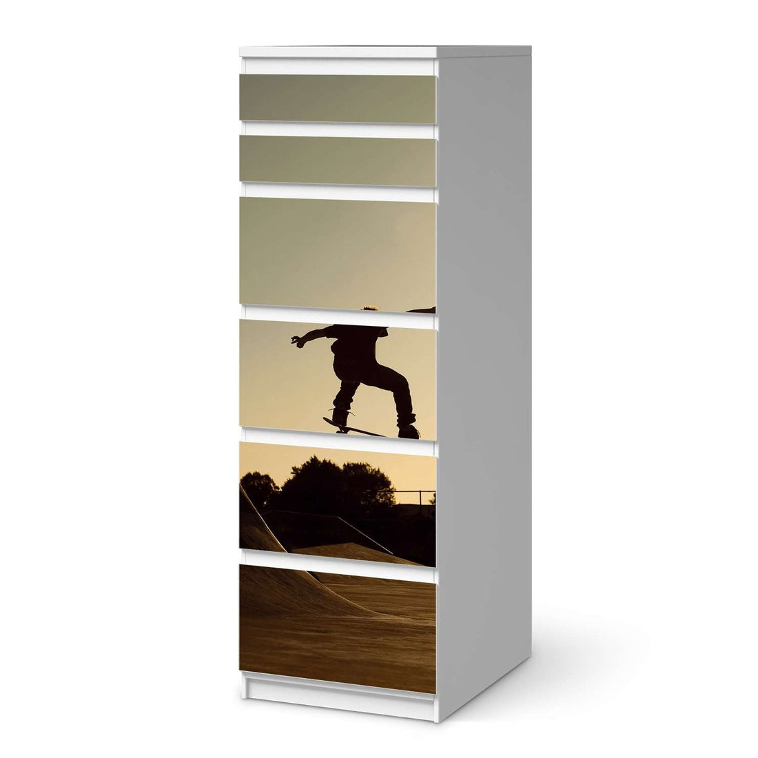 Klebefolie Skater - IKEA Malm Kommode 6 Schubladen (schmal)  - weiss