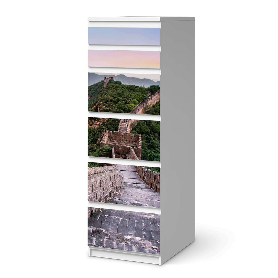 Klebefolie The Great Wall - IKEA Malm Kommode 6 Schubladen (schmal)  - weiss