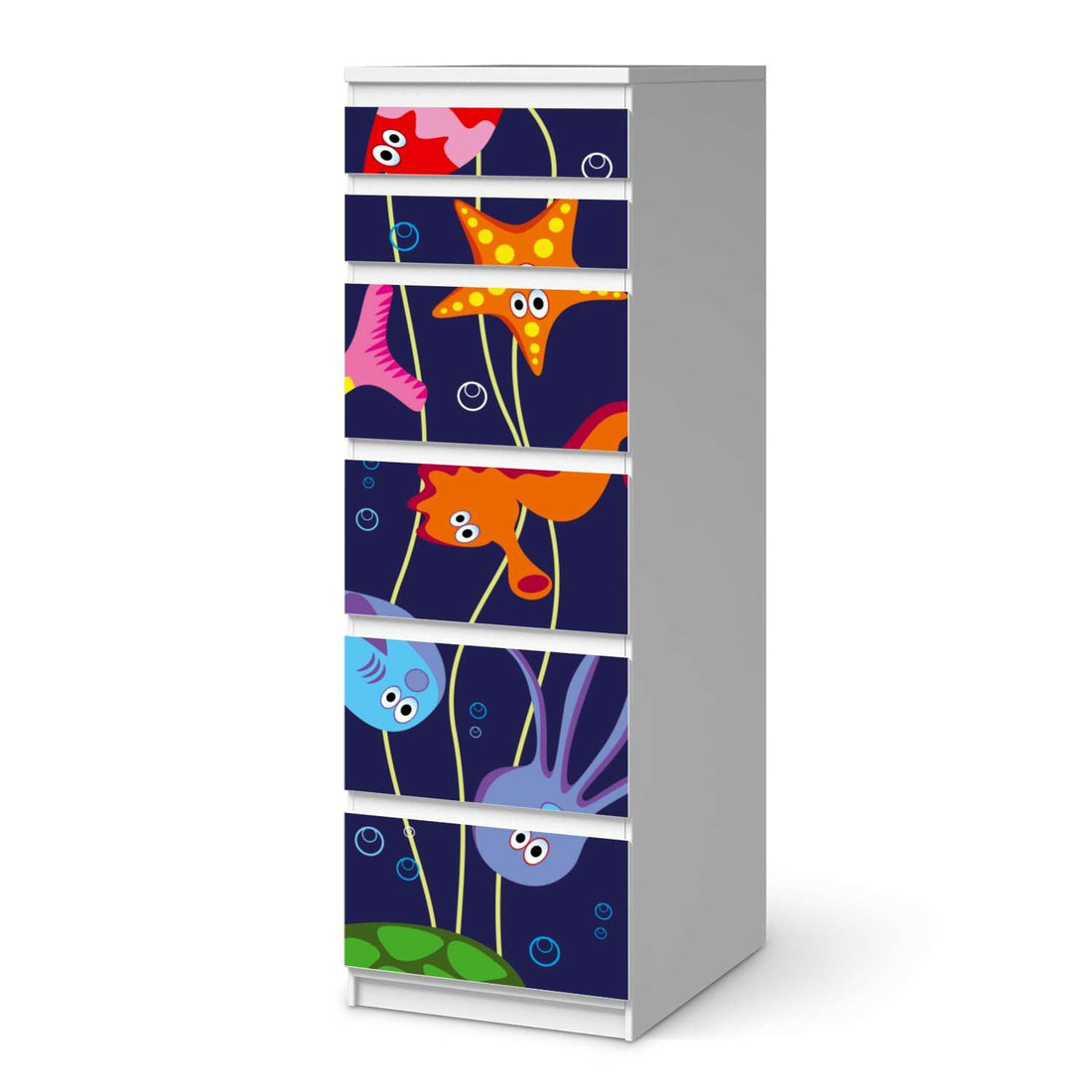 Klebefolie Underwater Life - IKEA Malm Kommode 6 Schubladen (schmal)  - weiss