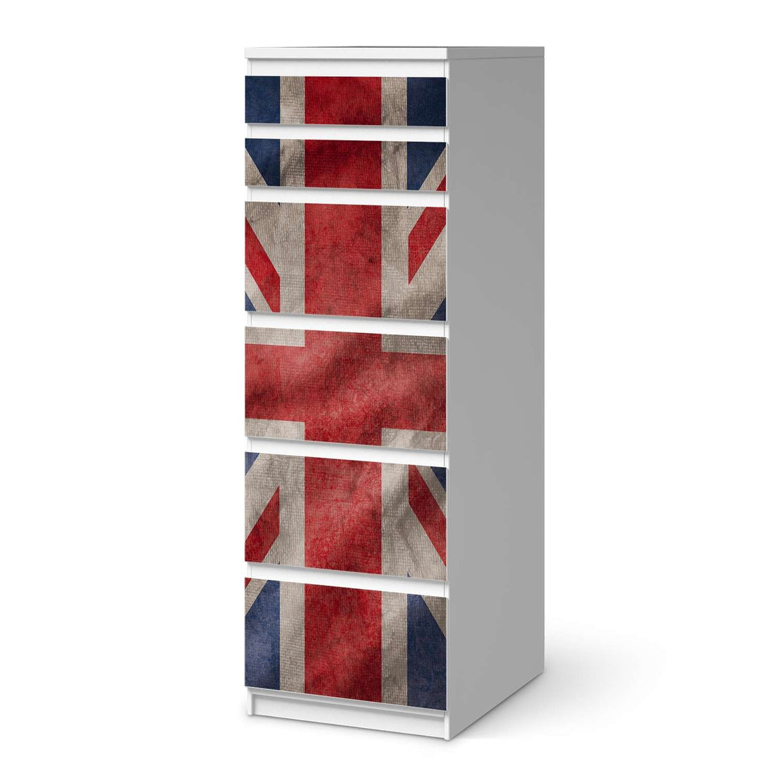 Klebefolie Union Jack - IKEA Malm Kommode 6 Schubladen (schmal)  - weiss
