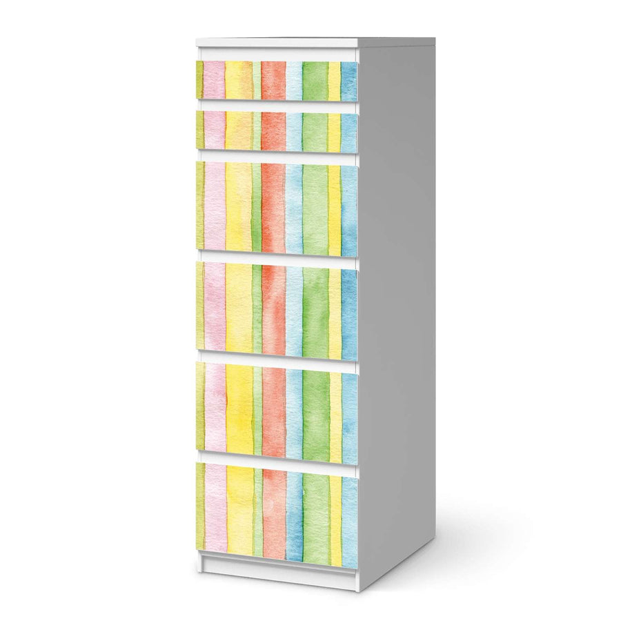 Klebefolie Watercolor Stripes - IKEA Malm Kommode 6 Schubladen (schmal)  - weiss