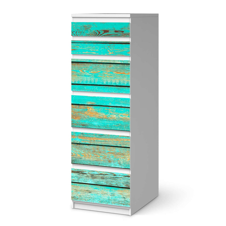 Klebefolie Wooden Aqua - IKEA Malm Kommode 6 Schubladen (schmal)  - weiss