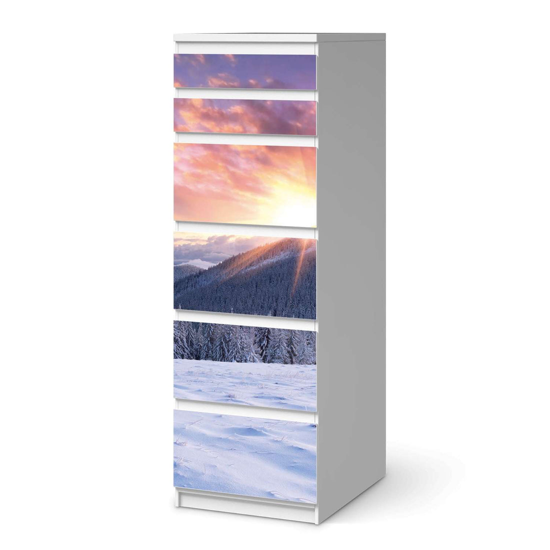 Klebefolie Zauberhafte Winterlandschaft - IKEA Malm Kommode 6 Schubladen (schmal)  - weiss
