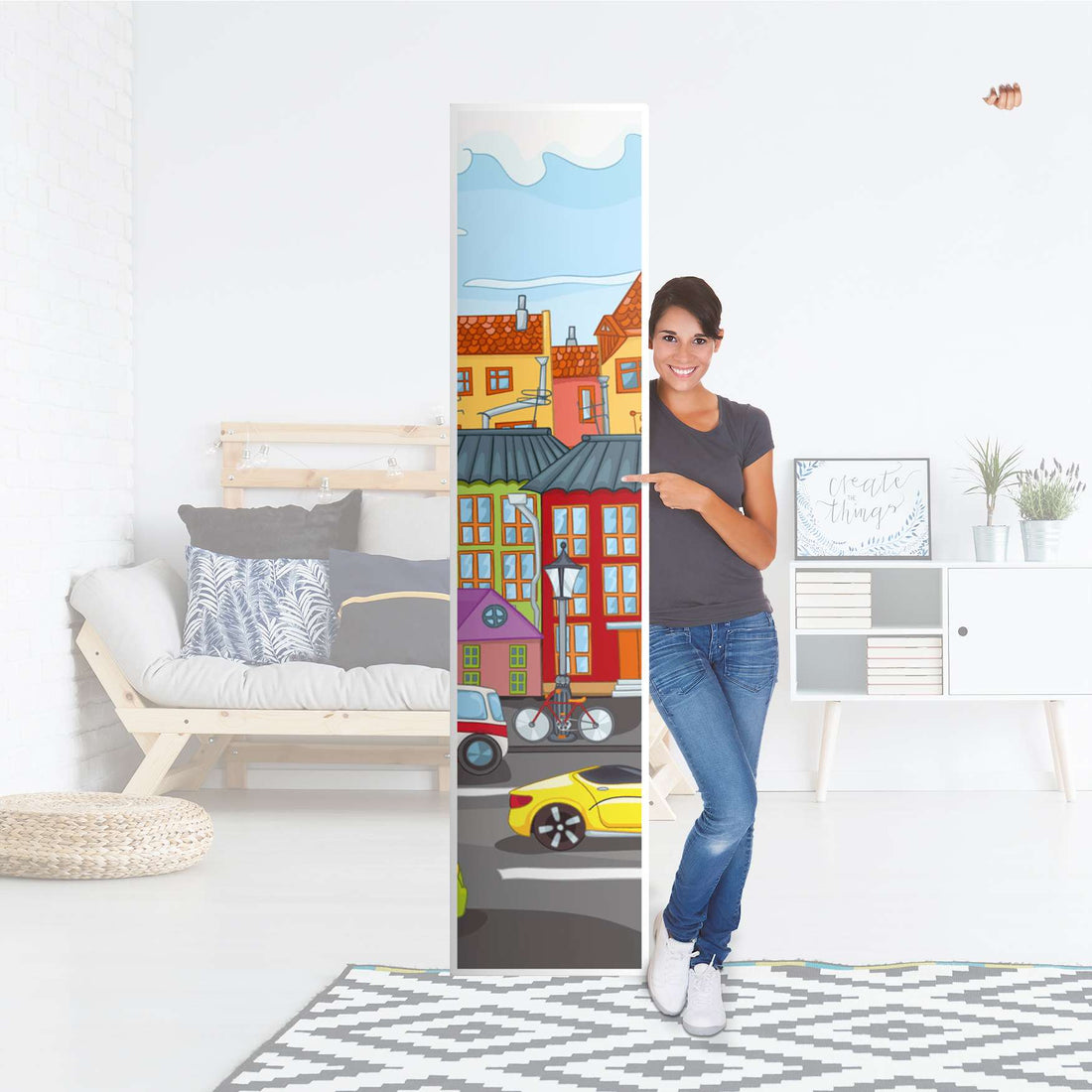 Klebefolie City Life - IKEA Pax Schrank 236 cm Höhe - 1 Tür - Folie