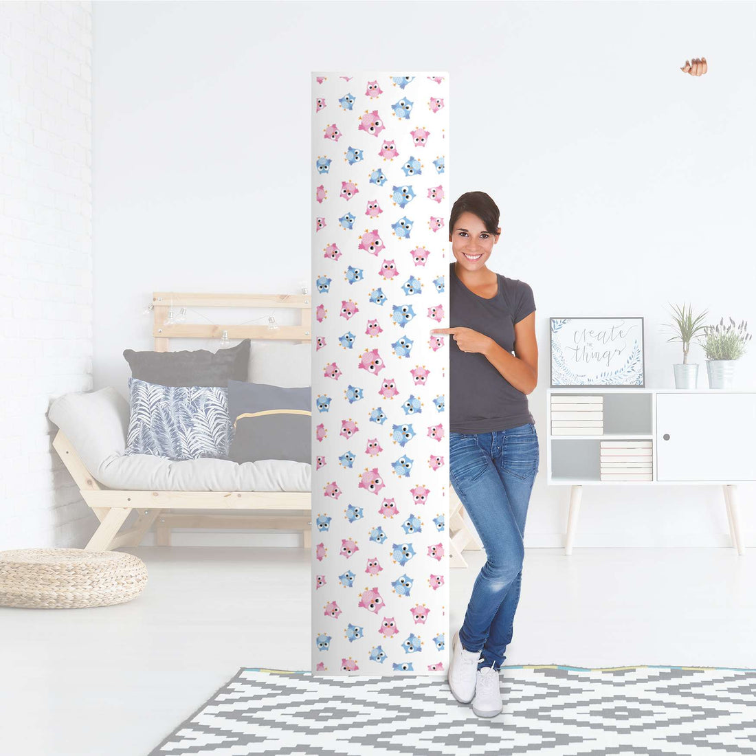 Klebefolie Eulenparty - IKEA Pax Schrank 236 cm Höhe - 1 Tür - Folie
