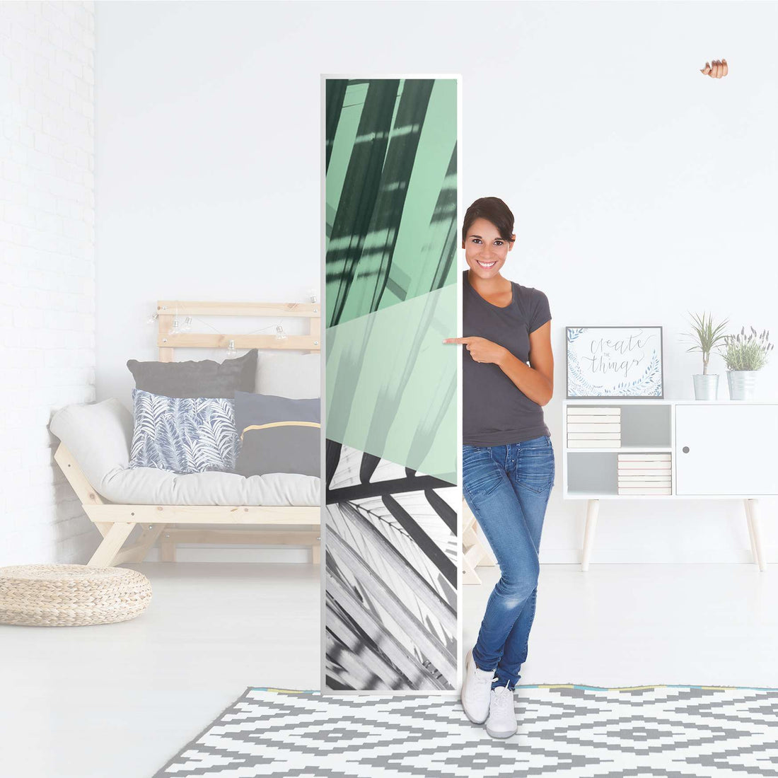 Klebefolie Palmen mint - IKEA Pax Schrank 236 cm Höhe - 1 Tür - Folie