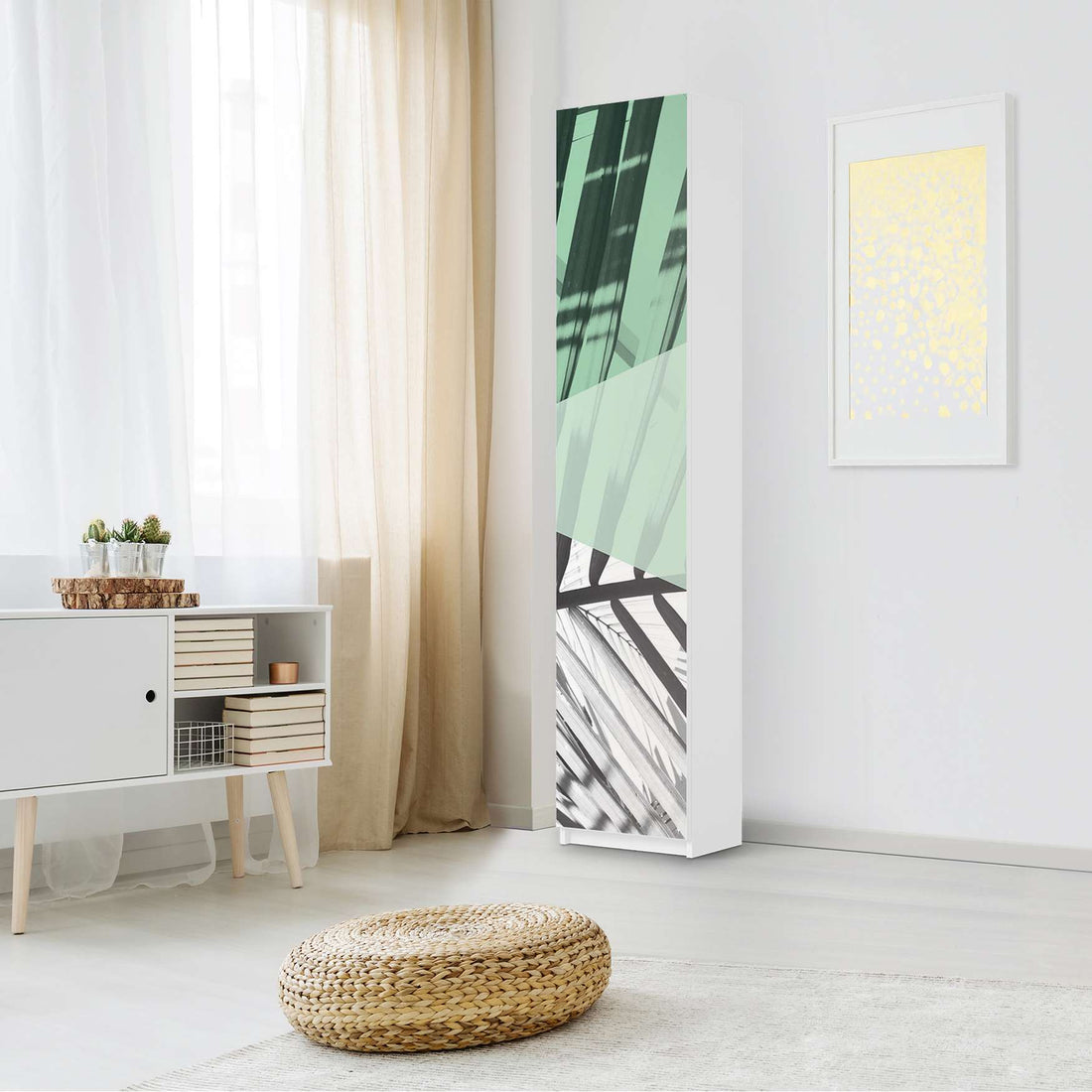 Klebefolie Palmen mint - IKEA Pax Schrank 236 cm Höhe - 1 Tür - Schlafzimmer