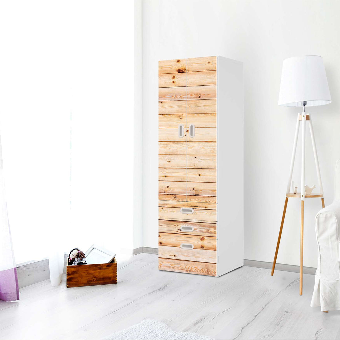Klebefolie Bright Planks - IKEA Stuva / Fritids kombiniert - 3 Schubladen und 2 große Türen - Kinderzimmer