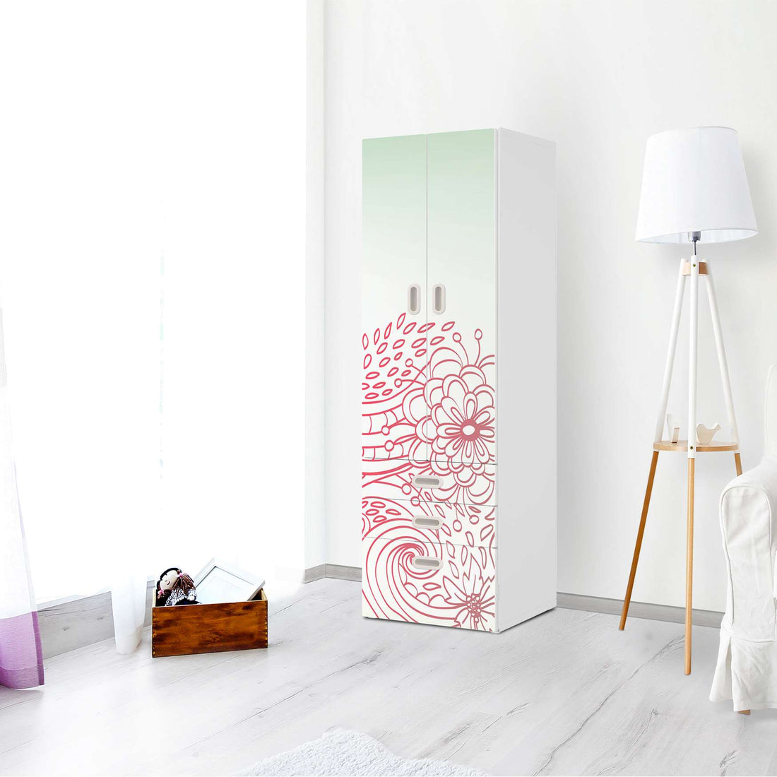 Klebefolie Floral Doodle - IKEA Stuva / Fritids kombiniert - 3 Schubladen und 2 große Türen - Kinderzimmer