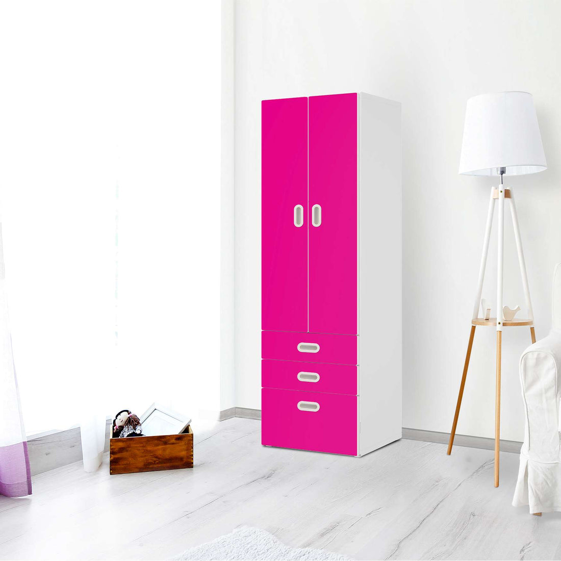 Klebefolie Pink Dark - IKEA Stuva / Fritids kombiniert - 3 Schubladen und 2 große Türen - Kinderzimmer