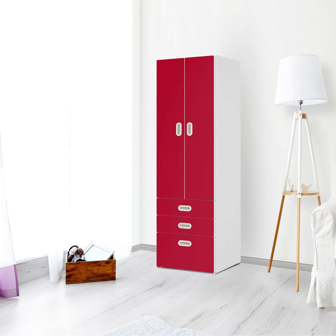Klebefolie Rot Dark - IKEA Stuva / Fritids kombiniert - 3 Schubladen und 2 große Türen - Kinderzimmer