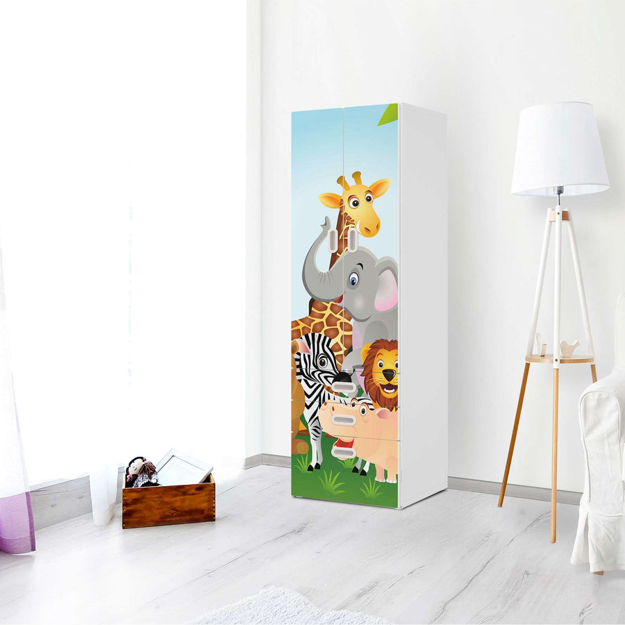 Klebefolie Wild Animals - IKEA Stuva / Fritids kombiniert - 3 Schubladen und 2 große Türen - Kinderzimmer