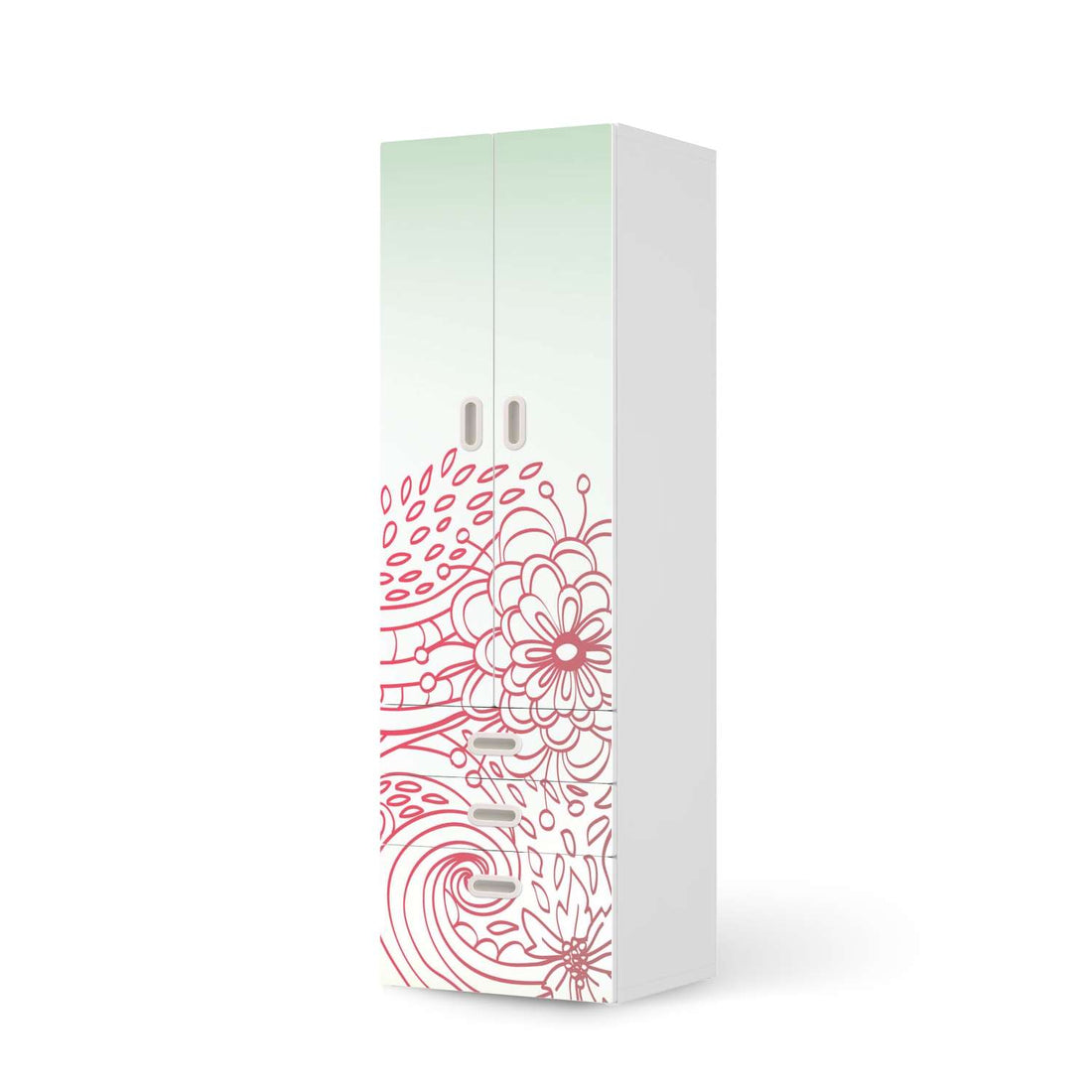 Klebefolie Floral Doodle - IKEA Stuva / Fritids kombiniert - 3 Schubladen und 2 große Türen  - weiss