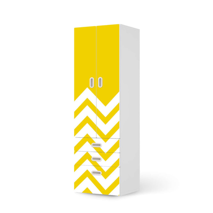 Klebefolie Gelbe Zacken - IKEA Stuva / Fritids kombiniert - 3 Schubladen und 2 große Türen  - weiss