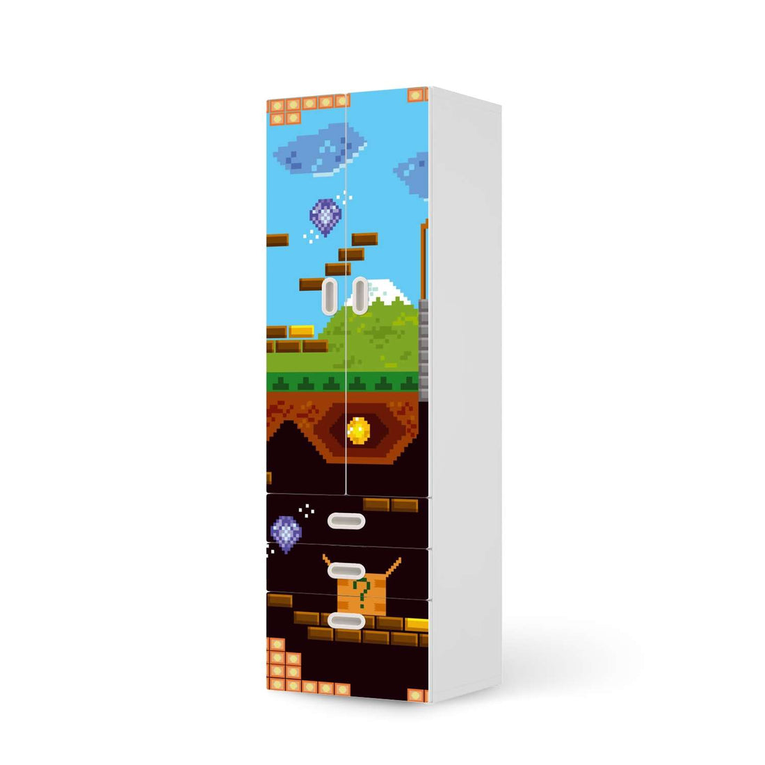 Klebefolie Pixelmania - IKEA Stuva / Fritids kombiniert - 3 Schubladen und 2 große Türen  - weiss