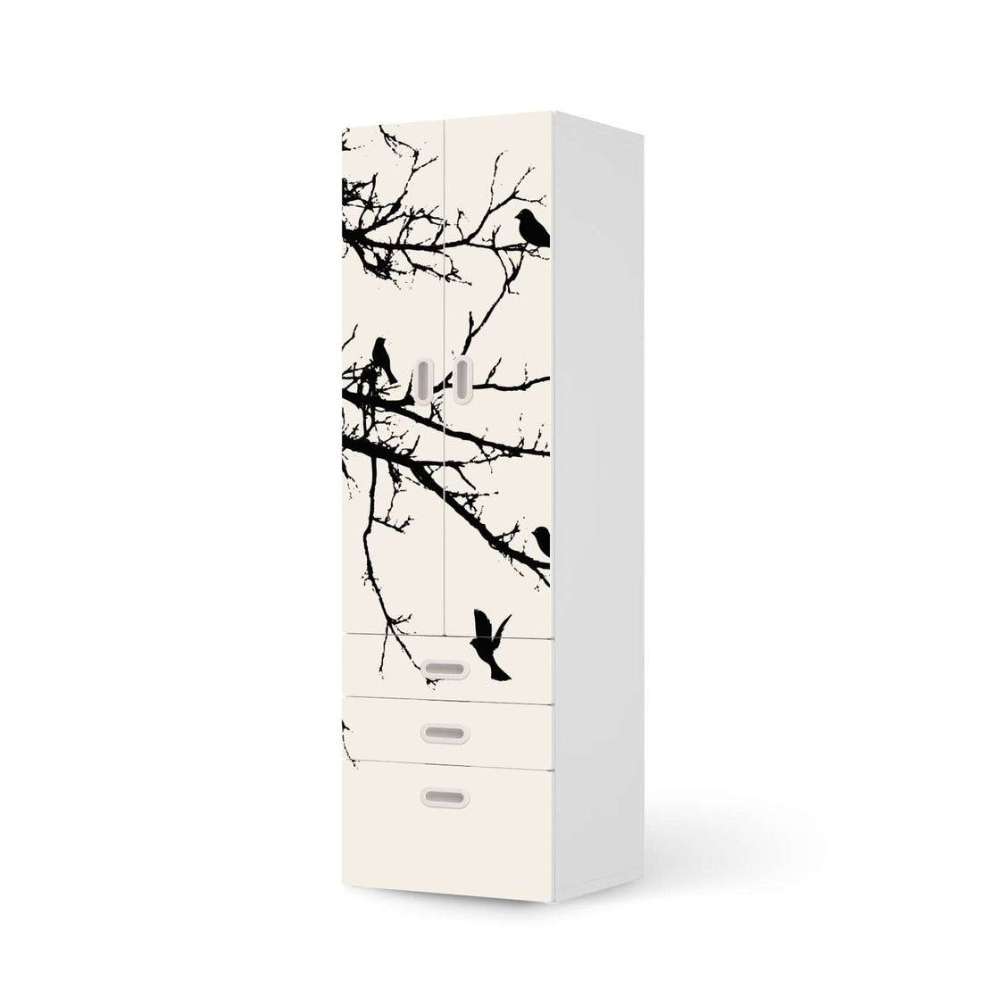 Klebefolie Tree and Birds 1 - IKEA Stuva / Fritids kombiniert - 3 Schubladen und 2 große Türen  - weiss