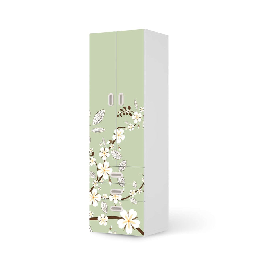 Klebefolie White Blossoms - IKEA Stuva / Fritids kombiniert - 3 Schubladen und 2 große Türen  - weiss