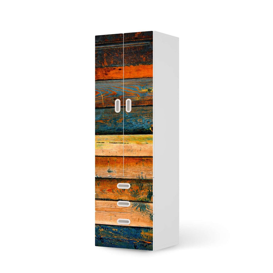 Klebefolie Wooden - IKEA Stuva / Fritids kombiniert - 3 Schubladen und 2 große Türen  - weiss