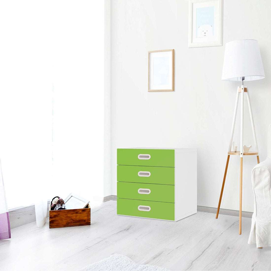 Klebefolie Hellgrün Dark - IKEA Stuva / Fritids Kommode - 4 Schubladen - Kinderzimmer