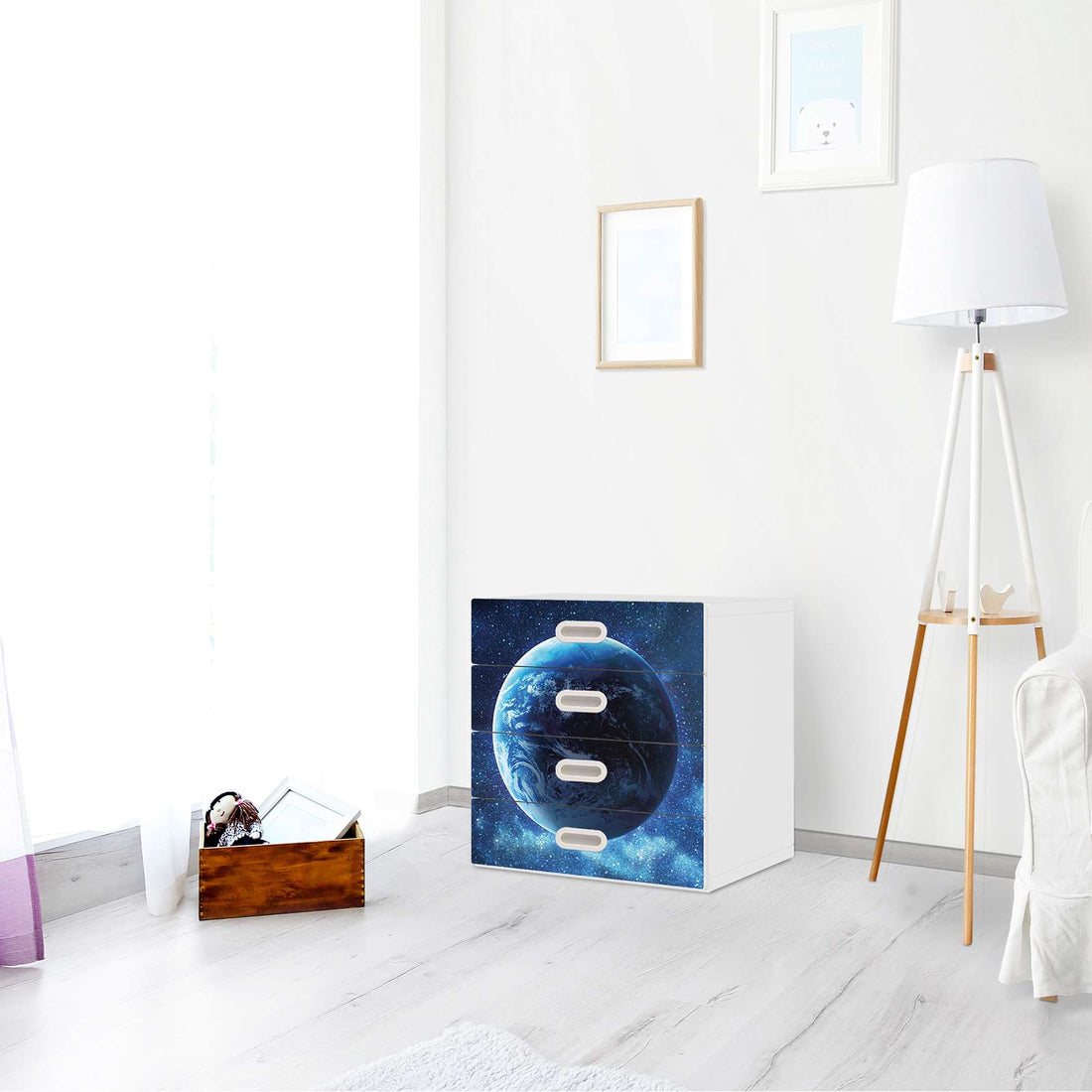 Klebefolie Planet Blue - IKEA Stuva / Fritids Kommode - 4 Schubladen - Kinderzimmer