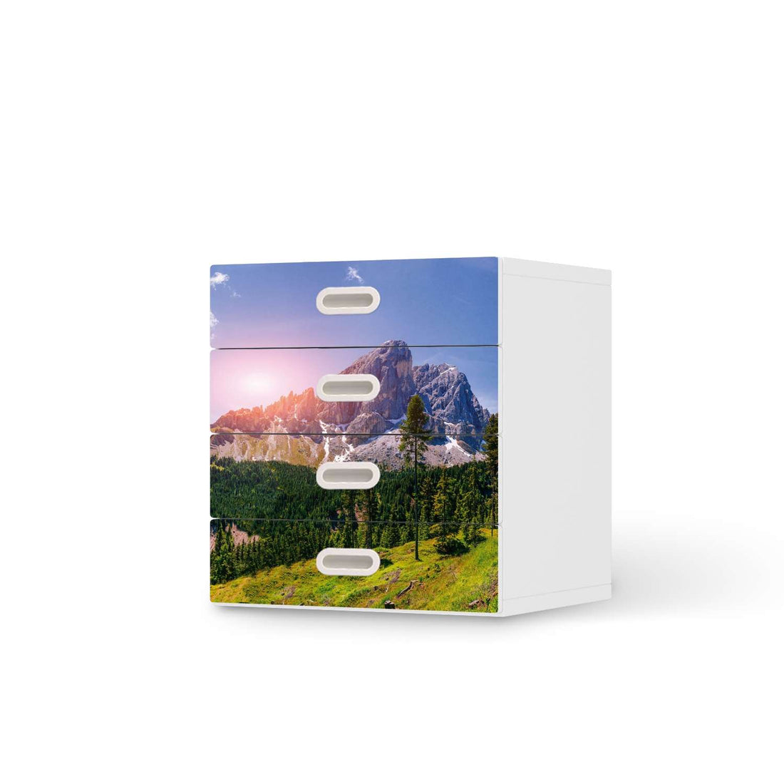 Klebefolie Alpenblick - IKEA Stuva / Fritids Kommode - 4 Schubladen  - weiss