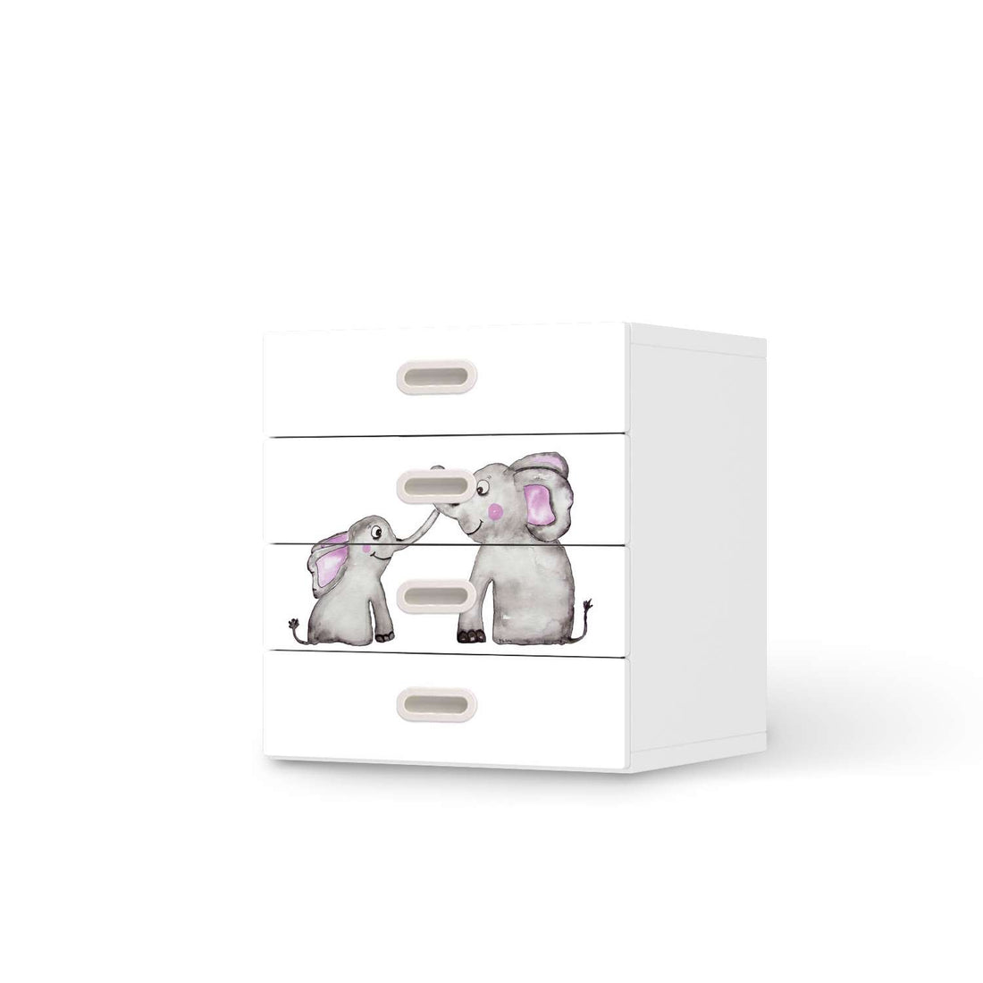 Klebefolie Elefanten - IKEA Stuva / Fritids Kommode - 4 Schubladen  - weiss