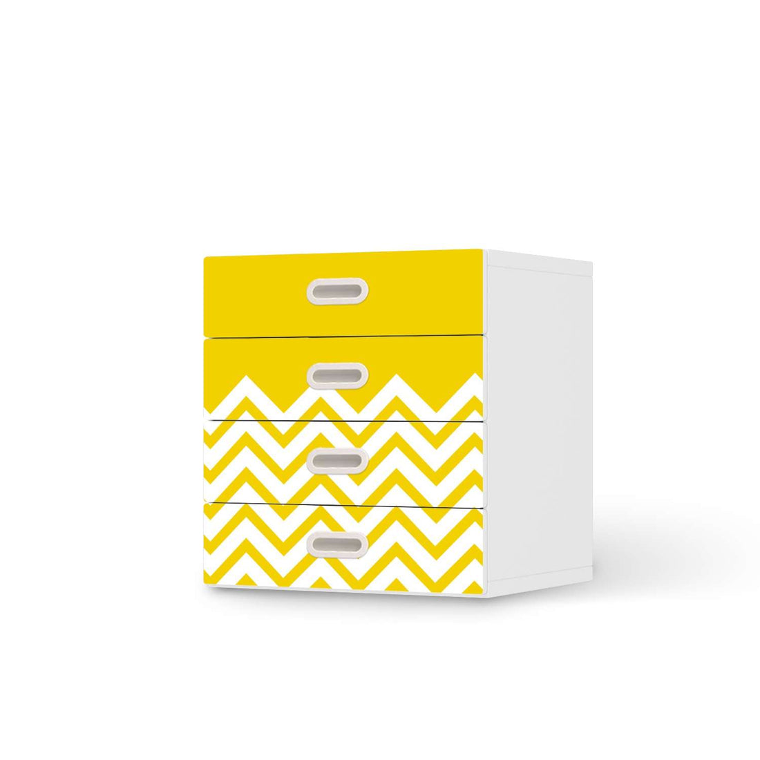 Klebefolie Gelbe Zacken - IKEA Stuva / Fritids Kommode - 4 Schubladen  - weiss