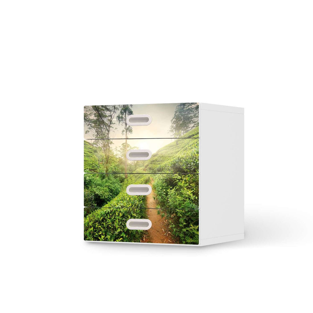 Klebefolie Green Tea Fields - IKEA Stuva / Fritids Kommode - 4 Schubladen  - weiss