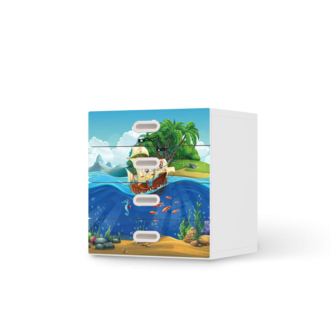 Klebefolie Pirates - IKEA Stuva / Fritids Kommode - 4 Schubladen  - weiss