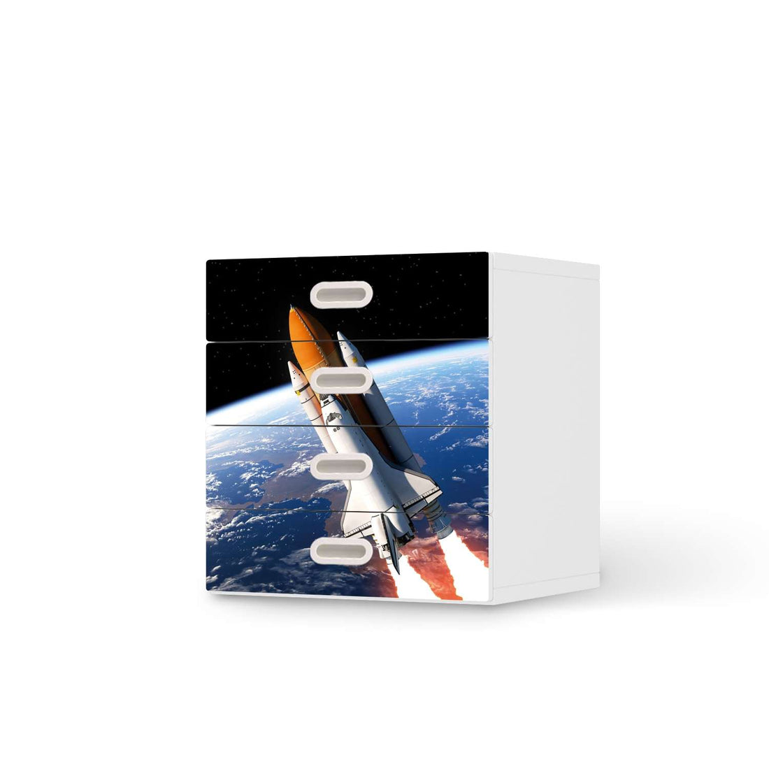 Klebefolie Space Traveller - IKEA Stuva / Fritids Kommode - 4 Schubladen  - weiss