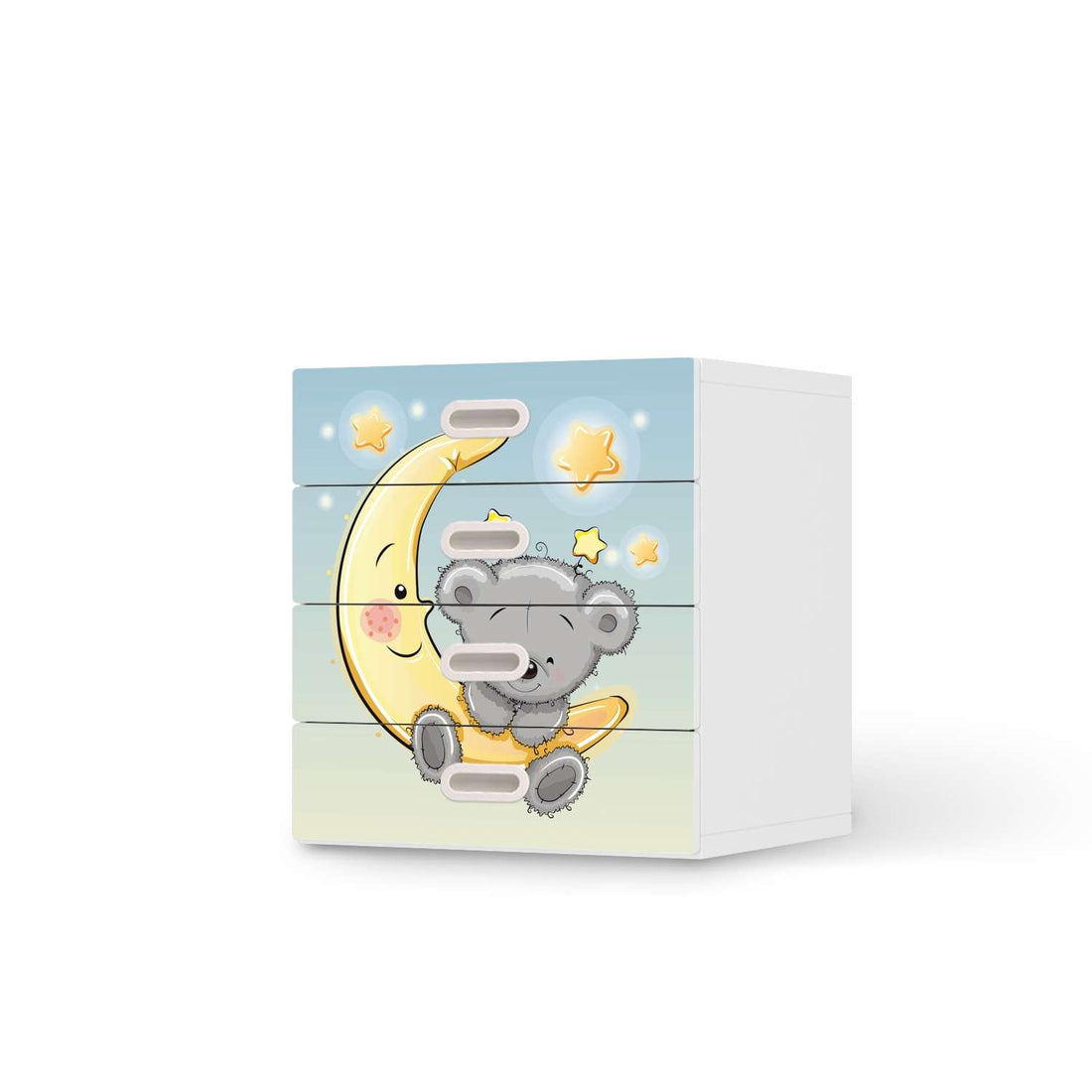 Klebefolie Teddy und Mond - IKEA Stuva / Fritids Kommode - 4 Schubladen  - weiss