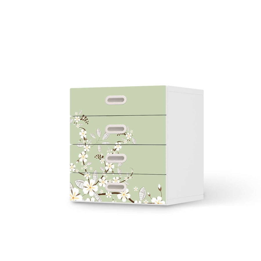 Klebefolie White Blossoms - IKEA Stuva / Fritids Kommode - 4 Schubladen  - weiss