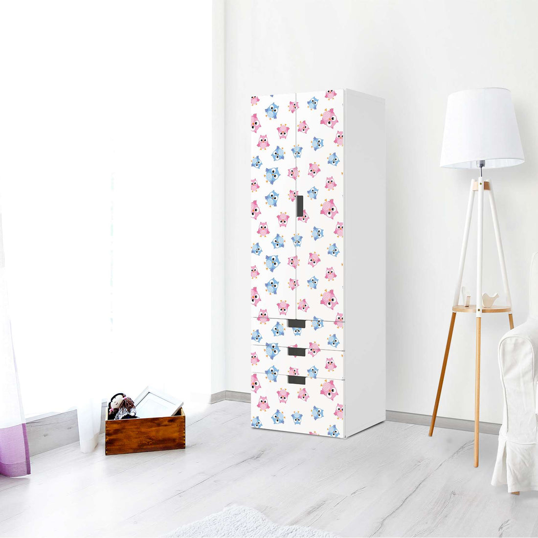 Klebefolie Eulenparty - IKEA Stuva kombiniert - 3 Schubladen und 2 große Türen (Kombination 1) - Kinderzimmer