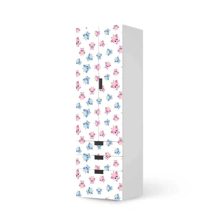Klebefolie Eulenparty - IKEA Stuva kombiniert - 3 Schubladen und 2 große Türen (Kombination 1)  - weiss
