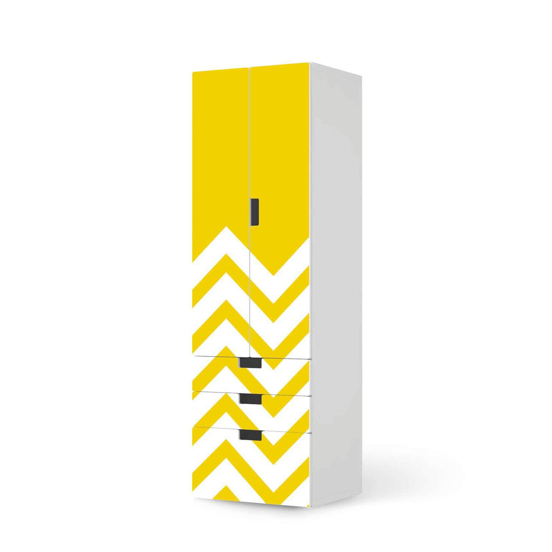 Klebefolie Gelbe Zacken - IKEA Stuva kombiniert - 3 Schubladen und 2 große Türen (Kombination 1)  - weiss