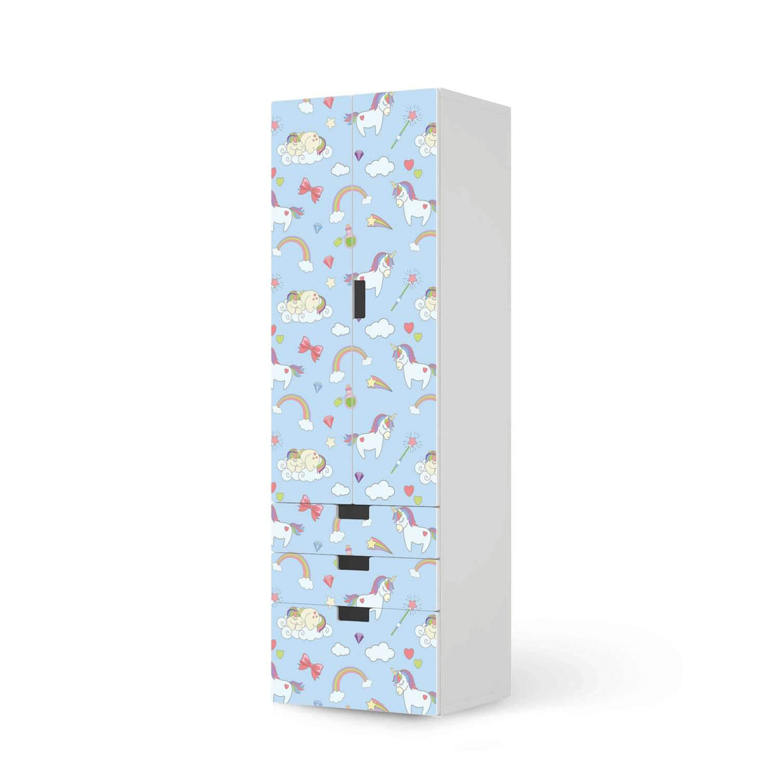 Klebefolie Rainbow Unicorn - IKEA Stuva kombiniert - 3 Schubladen und 2 große Türen (Kombination 1)  - weiss