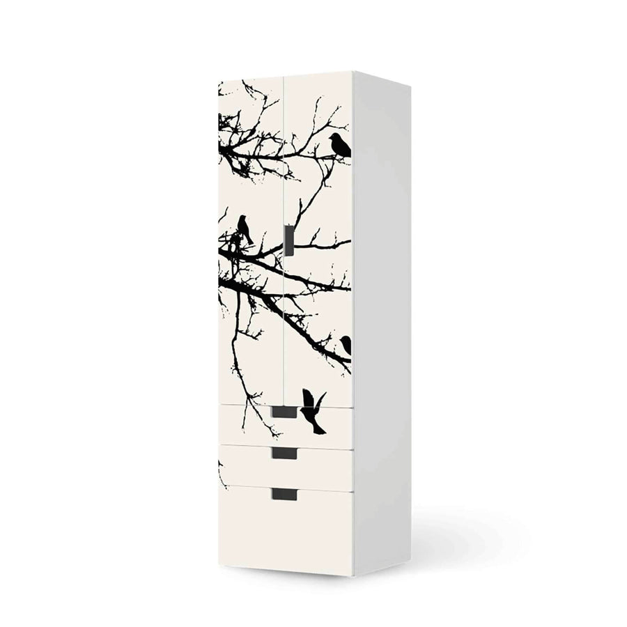 Klebefolie Tree and Birds 1 - IKEA Stuva kombiniert - 3 Schubladen und 2 große Türen (Kombination 1)  - weiss