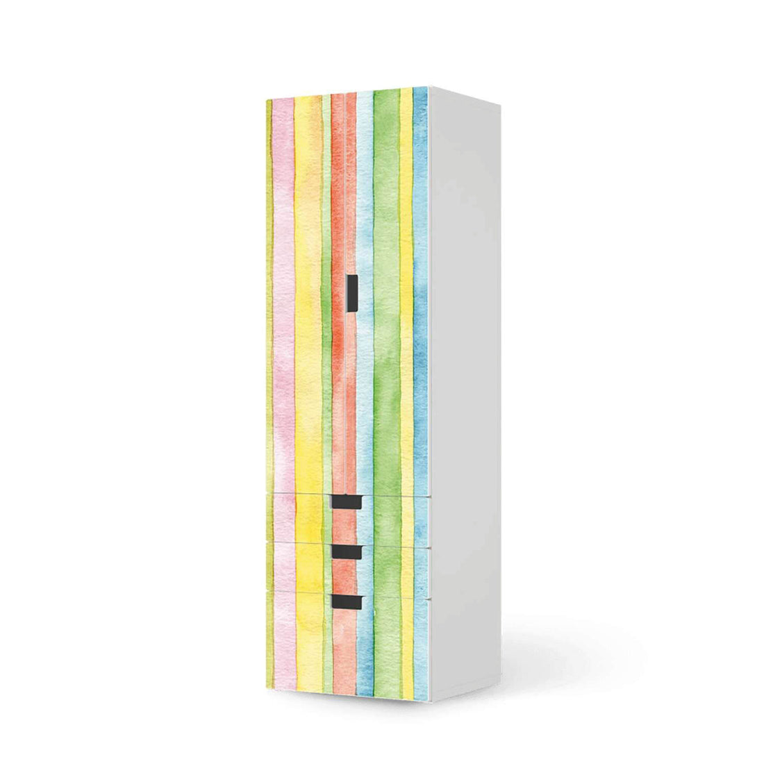 Klebefolie Watercolor Stripes - IKEA Stuva kombiniert - 3 Schubladen und 2 große Türen (Kombination 1)  - weiss