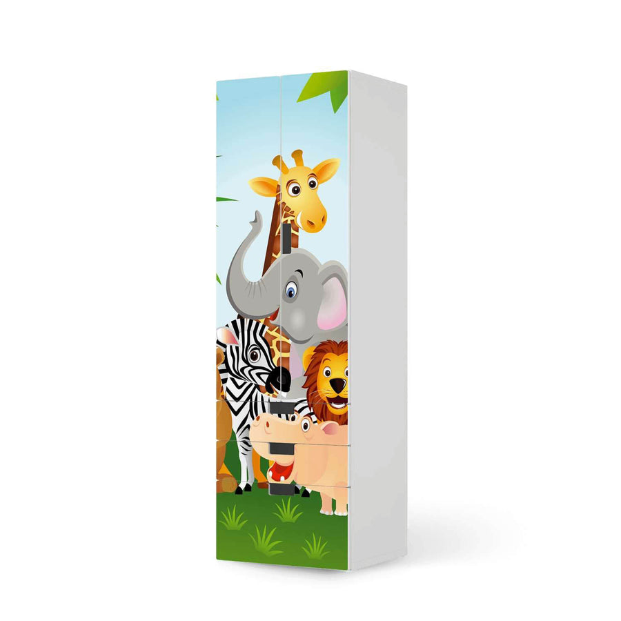Klebefolie Wild Animals - IKEA Stuva kombiniert - 3 Schubladen und 2 große Türen (Kombination 1)  - weiss
